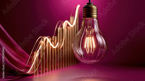 Glowing Light Bulb and Financial Growth Chart Background for Business Success
