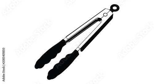Photos Kitchen tongs with black grips presented as a black and white silhouette