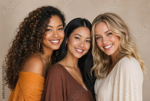 Portrait of Attractive Multiethnic Young Women Celebrating Beauty and Diversity