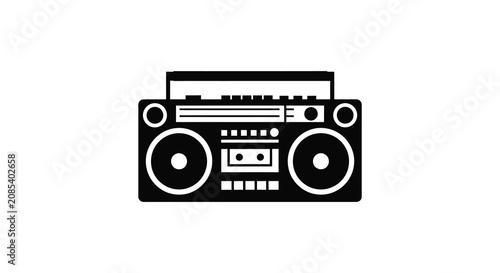 Vintage boombox radio cassette player graphic black and white silhouette portable