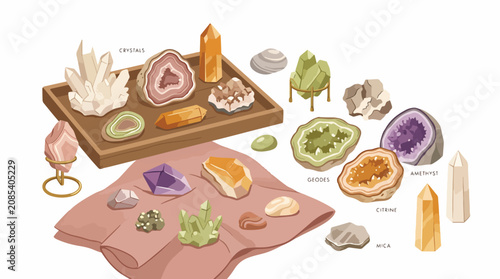 Canvastavla Assorted Crystals and Gemstones Flat Lay Illustration.
