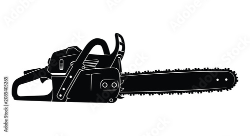 Slika na platnu Chainsaw illustration in black and white detailed silhouette power tool cutting