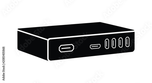 Cuadro en lienzo Black set top box with port openings and indicator lights silhouette