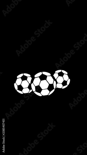 Animated soccer ball bouncing alpha channel. vertical balls drop down footbal