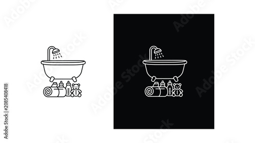 Foto Premium Bathtub with showerhead and baby products vector illustration Vector Ico