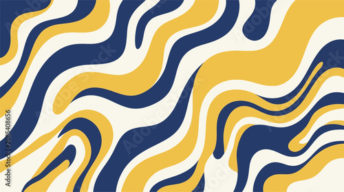 Fényképezés Abstract wavy pattern with organic shapes in navy blue, yellow, and cream colors