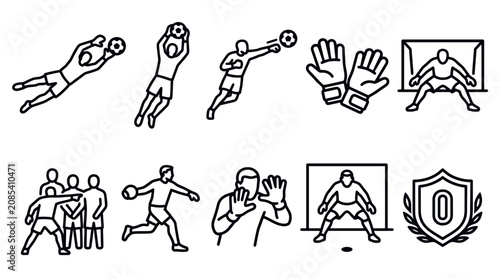 Bilde på lerret Professional Goalkeeper Skills Outline Icon Vector Set