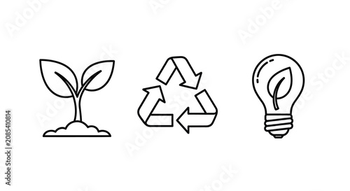 Obraz na plátně Sprout Recycling Symbol And Lightbulb Icons In Black Line Style