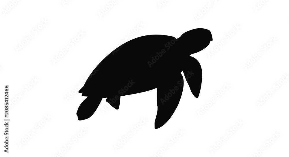 Fototapeta premium Sea turtle depiction in a solid black silhouette marine reptile ocean