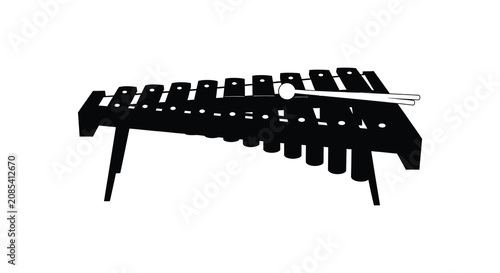 Fotografie Marimba instrument with mallets depicted as a black silhouette xylophone percuss