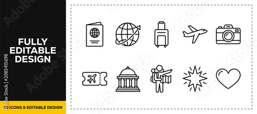 Konstfotografi flat vector illustration line art icon bundle set design covering international