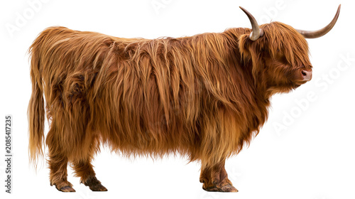 Cuadro en lienzo Highland cow with long shaggy brown fur and horns
