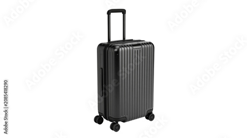 Bild auf Leinwand Black ribbed hard shell suitcase with telescopic handle and wheels