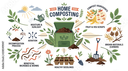 Illustrated Guide to Home Composting Process.