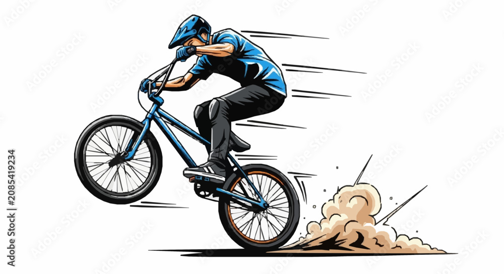 Obraz premium BMX Cyclist Performing Dirt Jump in Dynamic Motion Illustration