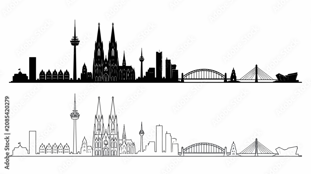 Fototapeta premium Cologne City Skyline Silhouette Vector Illustration