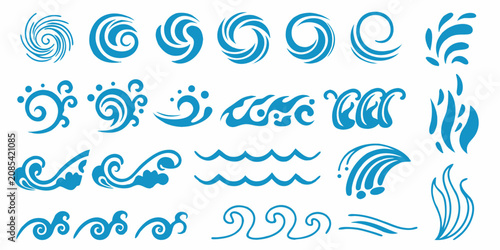 Obraz na plátně Blue wave pattern illustrations on a white background