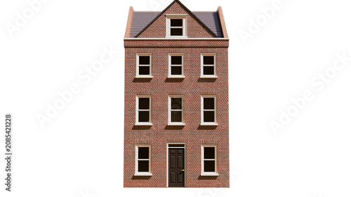 Photos Terraced brick house with pitched roof and dormer window
