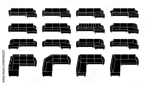 Fotografie Sectional Sofa Icons, Modern Couch Silhouettes, Furniture Vector Set, Living Roo