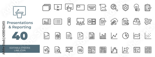 Картината върху платно Set of 40 presentations and reporting outline icons for business documents