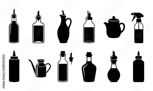 Photos Collection of 12 Black Silhouette Kitchen Bottles and Dispensers, Oil, Vinegar,