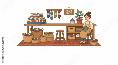 Bild auf Leinwand Woman gardening in cozy indoor plant shop scene.