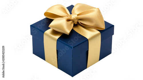 Obraz na plátně Blue gift box with golden ribbon and bow