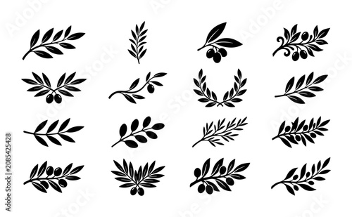 Elegant Olive Branch Vector Icons, Botanical Elements, Mediterranean Accents, Decorative Sprigs for Branding and Design