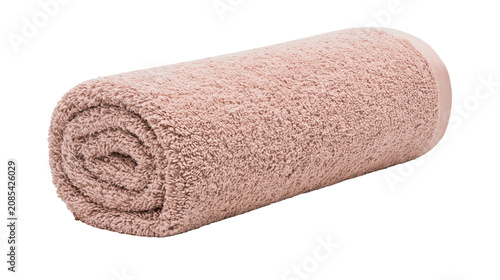 Fotografie Rolled terry cloth towel soft texture, light brown color