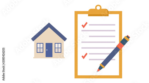 House with checklist and pen