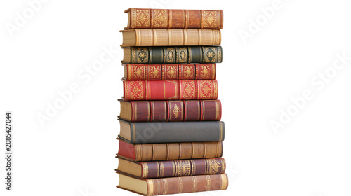 Cuadro en lienzo Stack of antique leather-bound books with gold embossed details