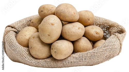 Vászonkép Burlap sack full of raw potatoes