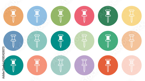 Push pins in various colored circles