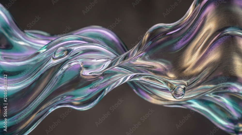 Obraz premium Abstract Iridescent Fluid Art with Colorful Swirling Waves