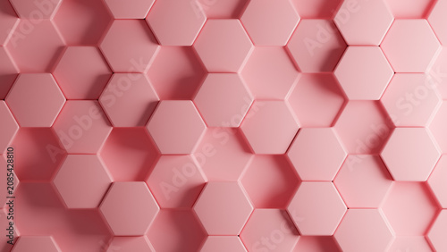 3D background with salmon pink hexagon pattern. 3d hexagon pattern with different depths. pattern 3d shape background