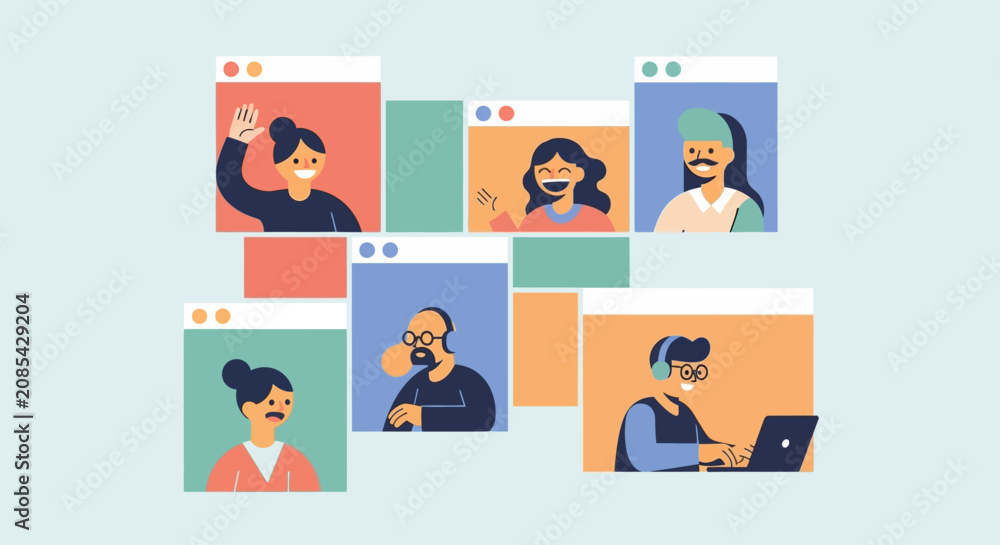 Fototapeta premium Diverse People Using Digital Devices in Flat Vector Illustration