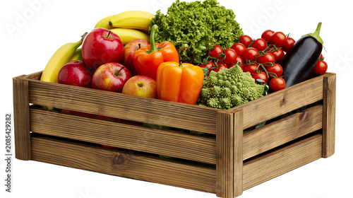 Quadro su tela Wooden crate overflowing with fresh fruits and vegetables