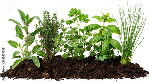 Принти на полотні Fresh garden herbs growing in dark soil