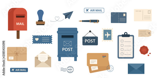 фотографія Collection of postal service essentials including mailboxes, envelopes, parcels,
