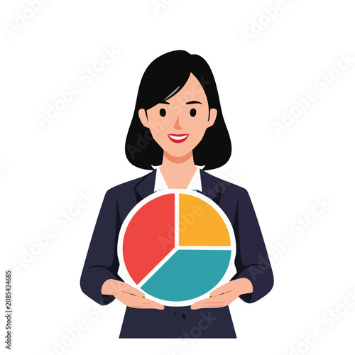 Woman holding colorful pie chart illustration
