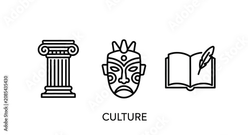 Bild auf Leinwand Culture icons featuring a column mask and open book in line style