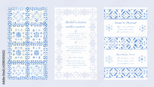 Fotografie Blue and white floral ornament stationery collection a decorative pattern on rec