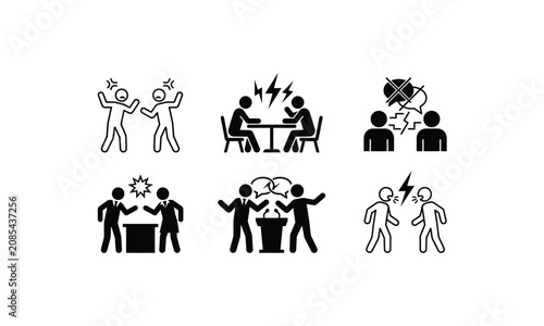 Konstfotografi Business dispute conflict disagreement icons set vector.