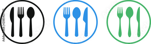 Set of colorful icons of cutlery including fork