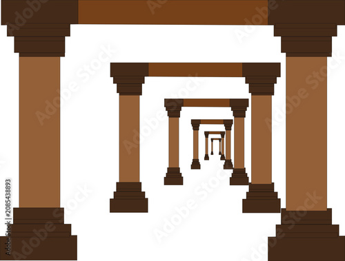 Fényképezés Perspective view of repeating classical architectural archways and pillars with