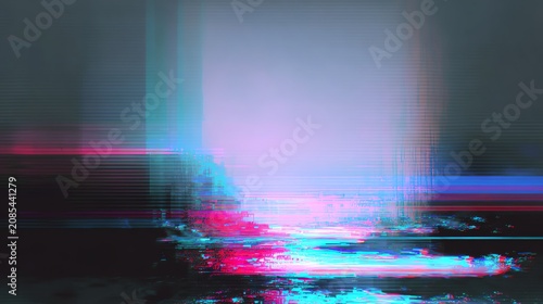 Abstract Digital Glitch Effect with Neon Streaks