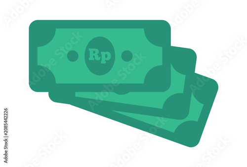 Simple flat vector illustration of Indonesian rupiah banknotes in a stack. Minimal cash icon for finance, banking, payment, money, savings, business, investment, and economy concepts.