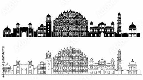 Jaipur City Skyline Silhouette Vector Illustration of Hawa Mahal