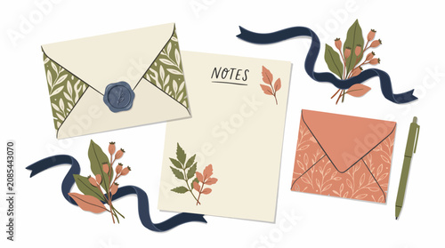 Hand Drawn Stationery Set with Envelopes and Notepad.