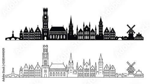Bruges City Skyline Silhouette Icon Set
